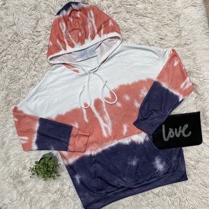Boutique Dip Dye Tunic Hoodie 💗 White Peach Navy